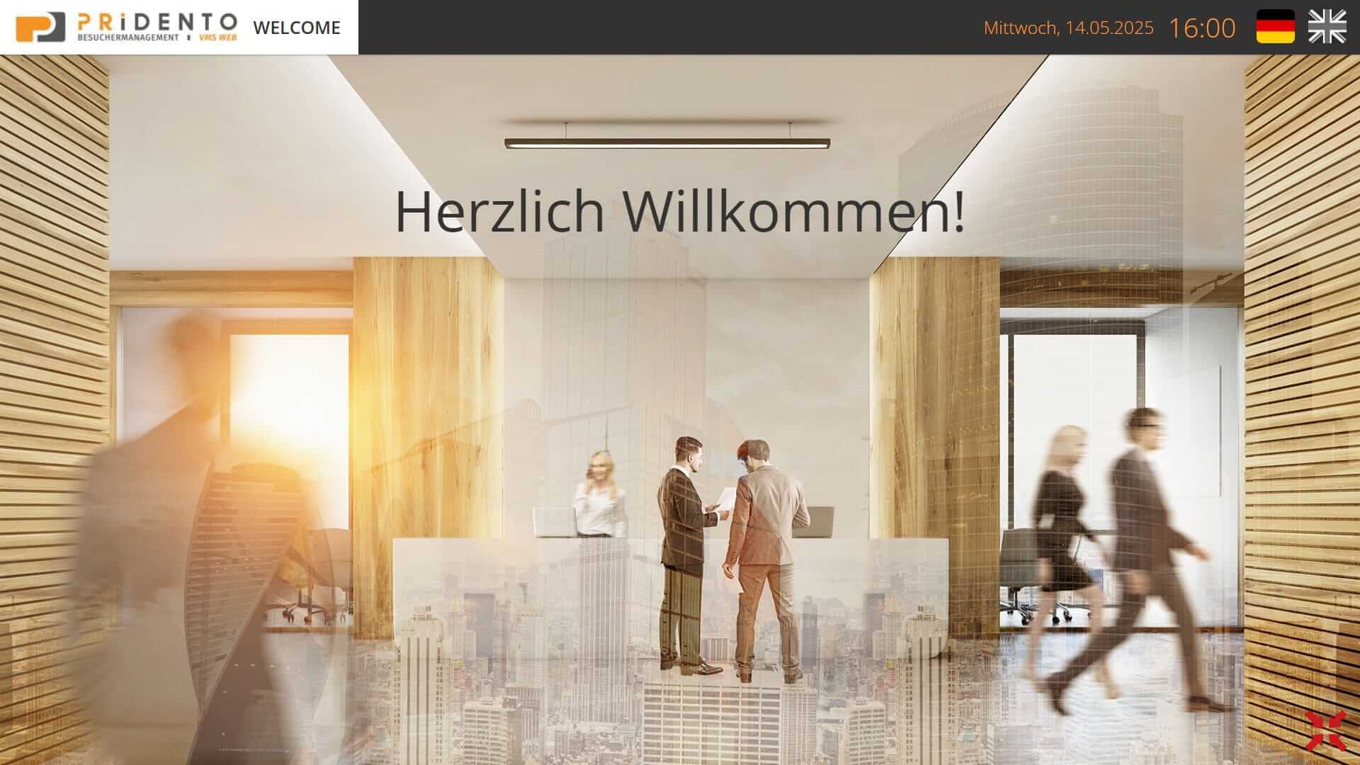 PRIDENTO VMS web Willkommensbildschirm