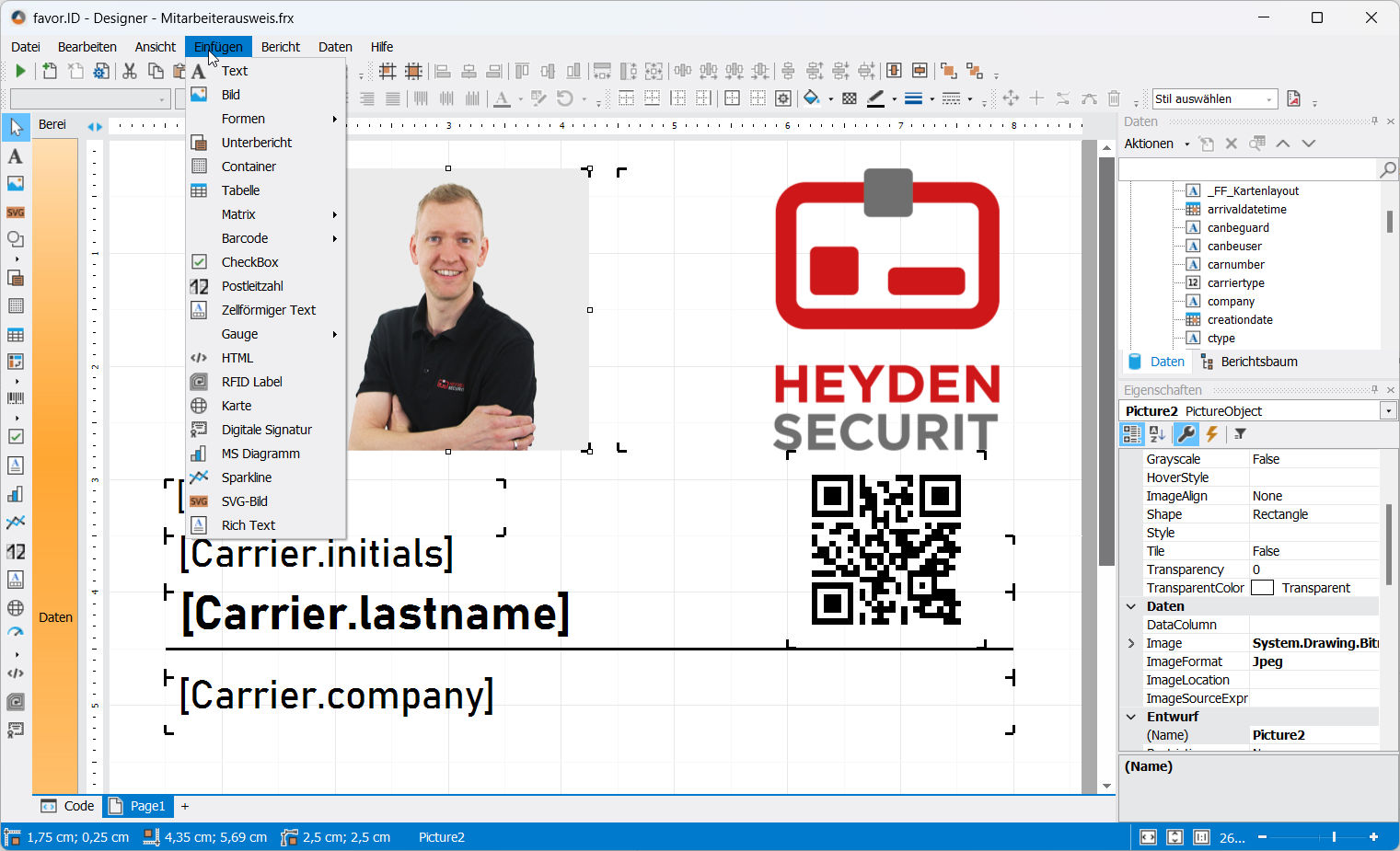 Favor ID Kartendrucker Ausweissoftware Programm Screenshot Benutzeroberfläche