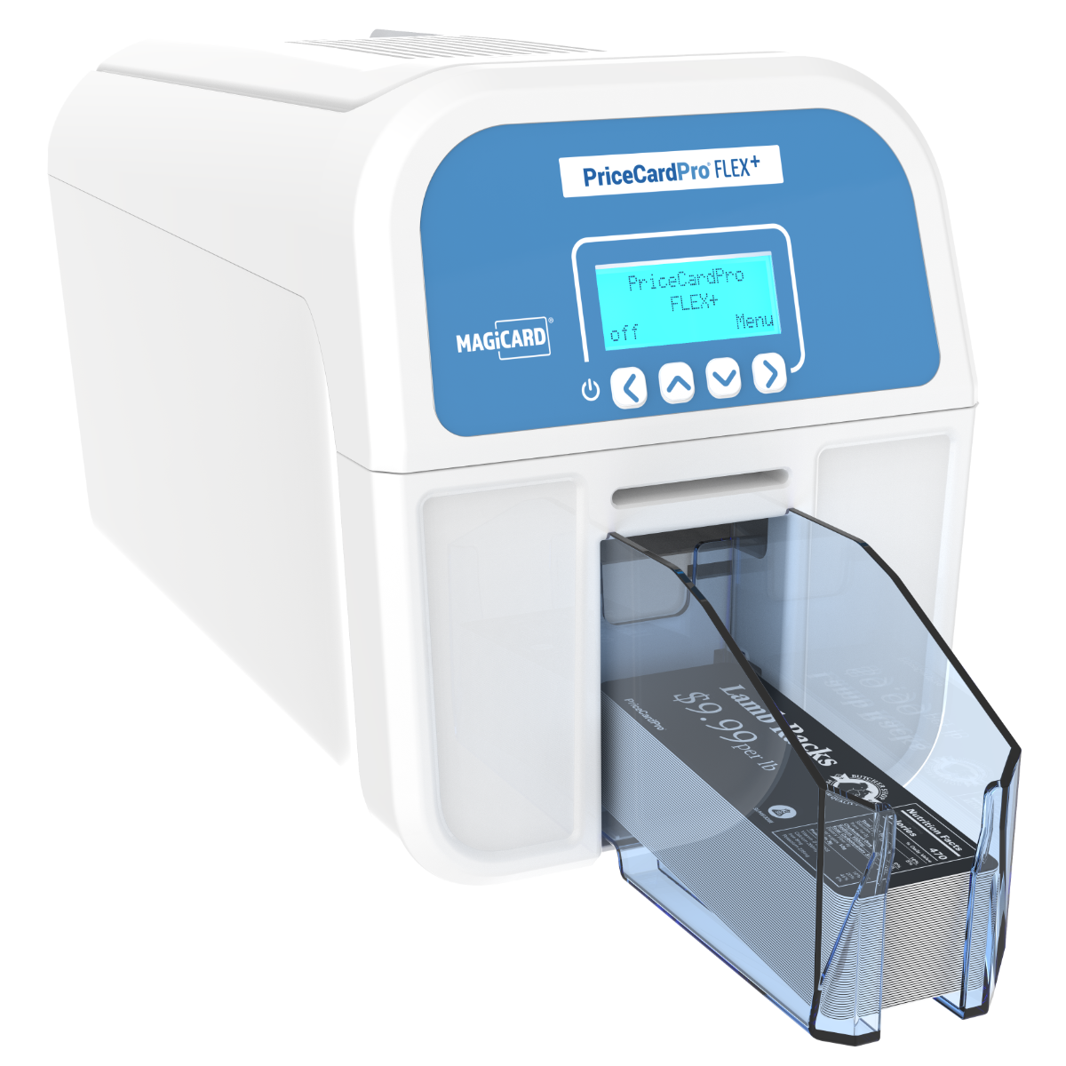 Magicard PriceCardPro Flex Preisschildrucker Frontansicht mit Karten