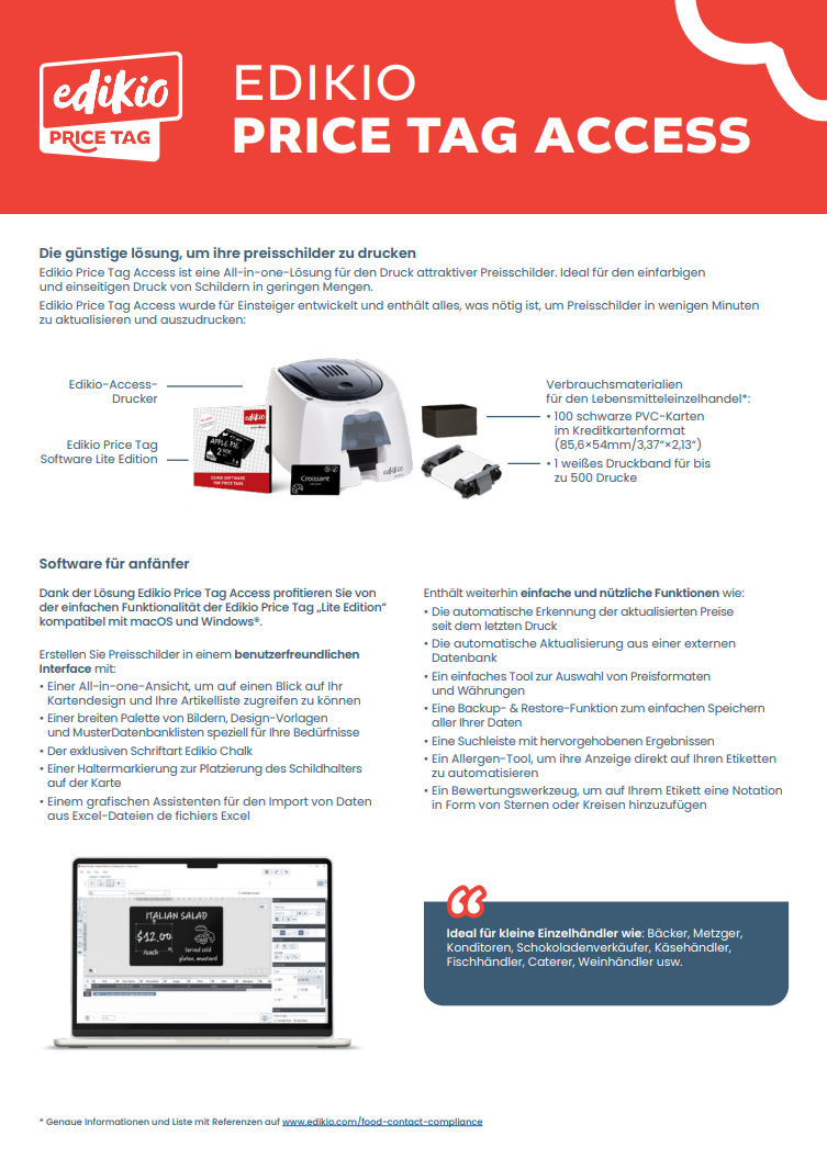 Edikio Access Price Tag Datenblatt Deckblatt
